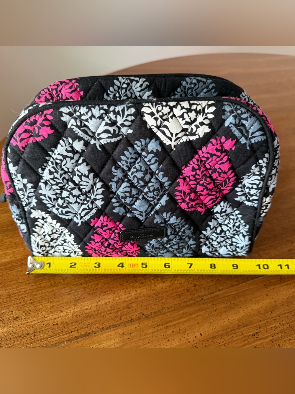 Vera Bradley Black Cosmetic Pouch with Pink and Light Gray Medallions